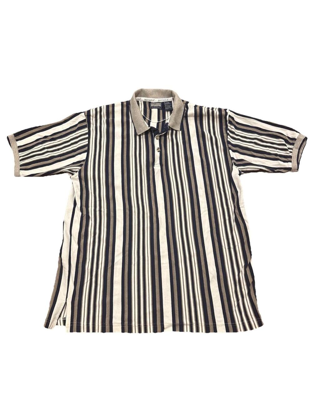 Vintage Brittania Polo Shirt Mens XL Multicolor Vertical Stripe Cotton Knit 90s
